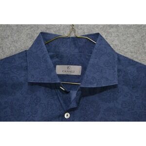 Canali 1934 Dress Shirt Men M Blue Paisley Long Sleeve Button Front Luxury Italy